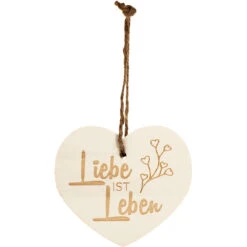 Kleines Vintage-Herz Aus Holz "Liebe Ist Leben" 24009