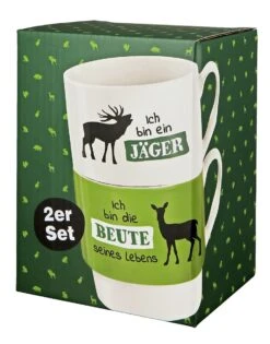 Gilde 44149 Stapeltasse 2teilig "Jagd" Jäger & Beute Porzellan Geschenkset -Wohndekoration Geschäft 44149 2 6