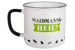 Gilde 46157 Keramik Tasse "WAIDMANNS-HEIL!" Grün Weiß Emaille-Design Ca. 390ml -Wohndekoration Geschäft 46157 3 3