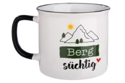 Gilde 46158 Keramik Tasse "Berg Süchtig" Schwarz Weiß Emaille-Design Ca. 390ml