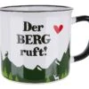 Gilde 46907 Keramik Tasse "Der BERG Ruft!" Grün Weiß Emaille-Design Ca. 390ml