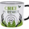 Gilde 46908 Keramik Tasse "CHEF IM REVIER" Grün Weiß Emaille-Design Ca. 390ml