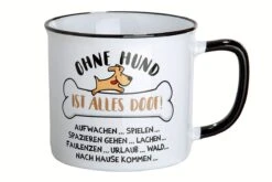 Gilde 46927 Keramik Tasse "Ohne Hund Ist Alles Doof..." Emaille-Design Ca. 390ml
