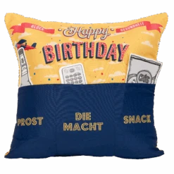 Hergo Sofahelden Kissen M. Taschen 43x43cm - Happy Birthday Retro Gelb/blau 8793