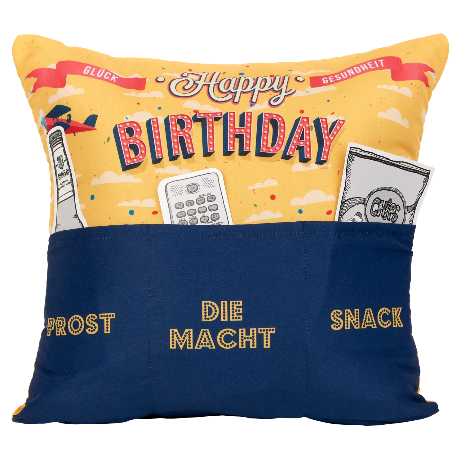 Hergo Sofahelden Kissen M. Taschen 43x43cm - Happy Birthday Retro Gelb/blau 8793 1 Hergo Sofahelden Kissen M. Taschen 43x43cm - Happy Birthday Retro Gelb/blau 8793